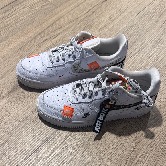 Nike White and Orange Air Force 1 Sneakers - Picture 1 of 4